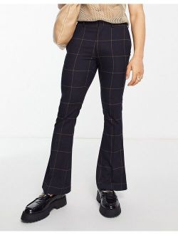 skinny flared smart pants in navy and rust windowpane check
