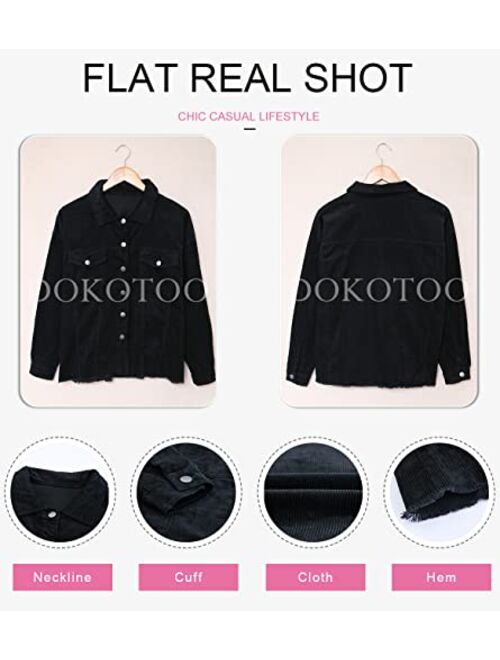 Dokotoo Womens Corduroy Jackets Button Down Long Sleeve Casual Shacket Coats Outwear