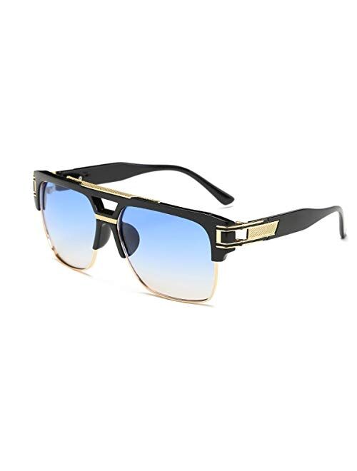 Dollger Square Sunglasses for Men Classic Oversized Sun Glasses Retro Semi Rimless Gold Alloy Frame UV400