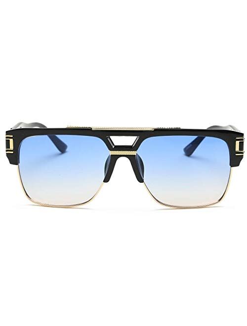 Dollger Square Sunglasses for Men Classic Oversized Sun Glasses Retro Semi Rimless Gold Alloy Frame UV400