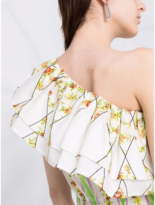 MSGM floral striped one-shoulder dress