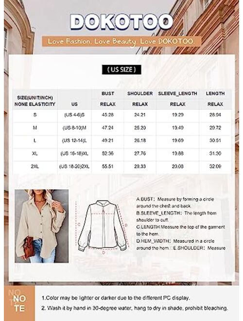Dokotoo Womens Corduroy Button Down Shirts Boyfriend Long Sleeve Oversized Blouses Tops