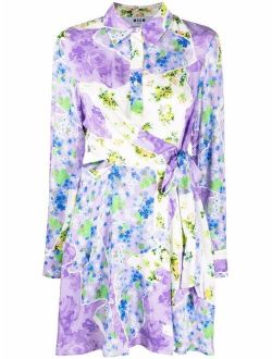 floral-print cut-out shirt dress