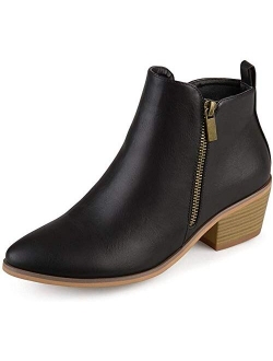 Womens Faux Leather Stacked Heel Side Zip Booties