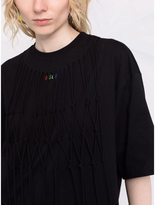 MSGM logo-embroidered macrame-tassel T-shirt dress