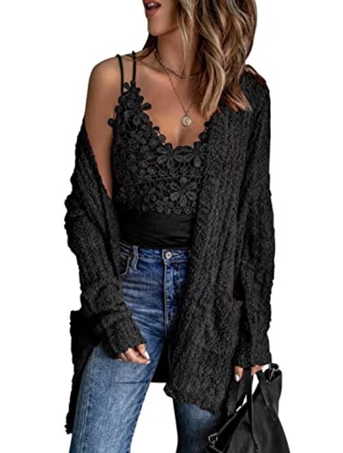 Dokotoo Womens Soft Oversized Open Front Popcorn Sweater Cardigans Outerwear with Pockets