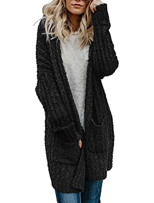 Dokotoo Womens Soft Oversized Open Front Popcorn Sweater Cardigans Outerwear with Pockets