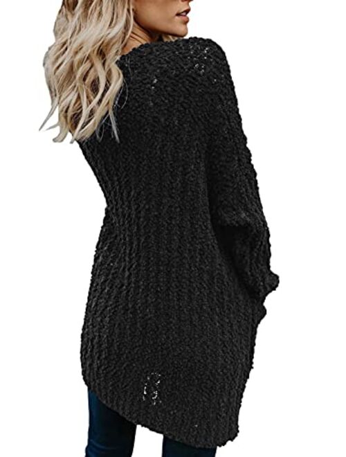 Dokotoo Womens Soft Oversized Open Front Popcorn Sweater Cardigans Outerwear with Pockets