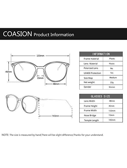 COASION Vintage Round Clear Glasses Non-Prescription Eyeglasses Frames for Women Men