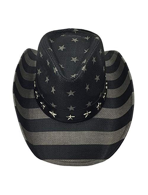 Vamuss Men’s Vintage USA American Flag Cowboy Hat w/Western Shape-It Brim