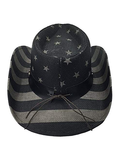 Vamuss Men’s Vintage USA American Flag Cowboy Hat w/Western Shape-It Brim