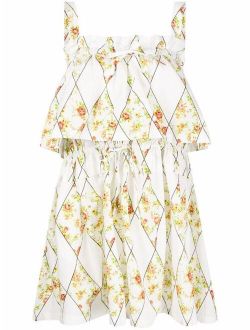 diamond floral-print layered mini dress