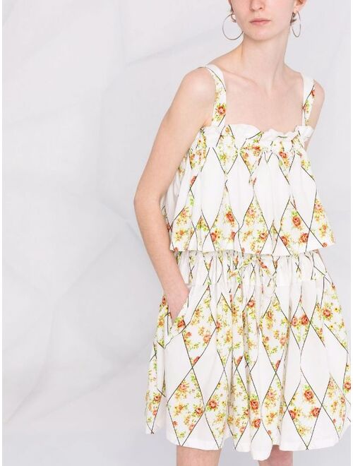 MSGM diamond floral-print layered mini dress