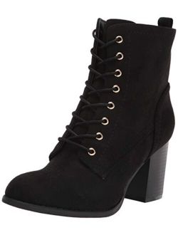 Womens Lace-up Stacked Heel Faux Suede Combat Bootie