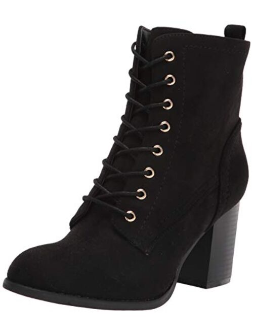 Brinley Co. Womens Lace-up Stacked Heel Faux Suede Combat Bootie