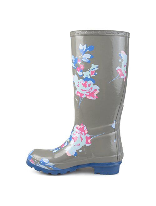 Brinley Co. Womens Mizzle Rubber Patterned Rain Boots