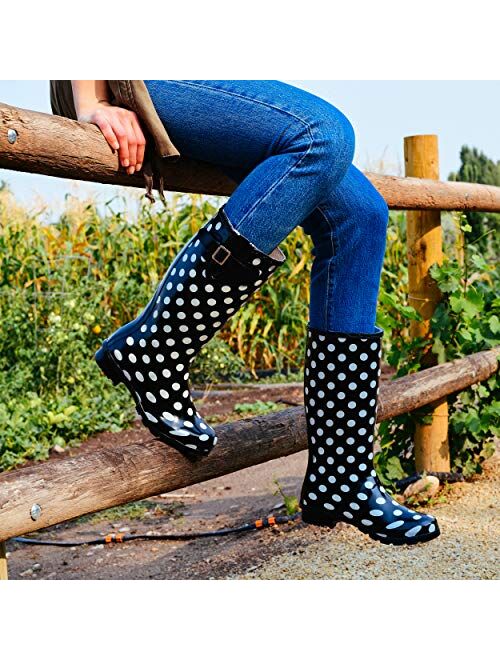 Brinley Co. Womens Mizzle Rubber Patterned Rain Boots