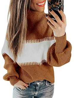 Womens Turtleneck Pullover Sweaters Fall Long Sleeve Knitted Sweater Tops