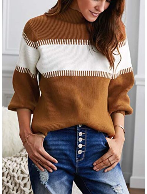 Dokotoo Womens Turtleneck Pullover Sweaters Fall Long Sleeve Knitted Sweater Tops