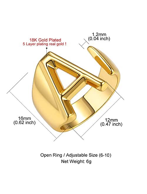 Keystyle GoldChic Jewelry Gold Bold Initial Letter Open Ring Adjustable, Women Statement Rings Personalised Engraved Women’s Signet Ring for Party