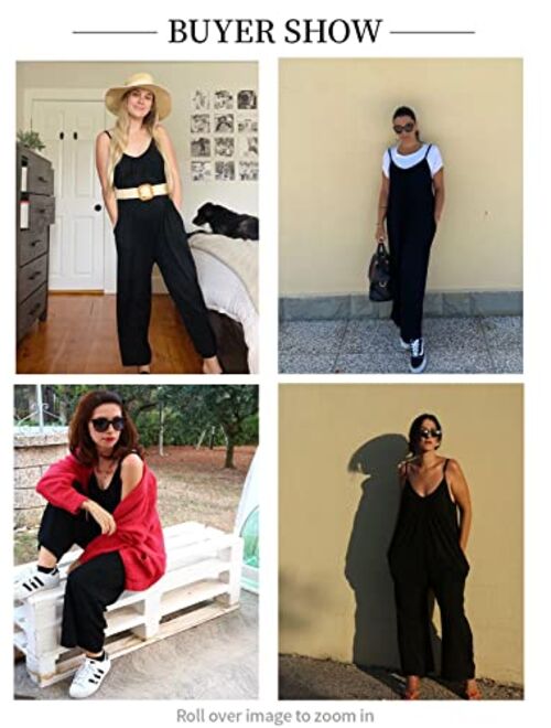 Dokotoo Women's Loose Sleeveless Jumpsuits Adjustable Spaghetti Strap Stretchy Long Pant Romper Jumpsuit with Pockets