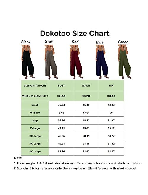 Dokotoo Women's Loose Sleeveless Jumpsuits Adjustable Spaghetti Strap Stretchy Long Pant Romper Jumpsuit with Pockets
