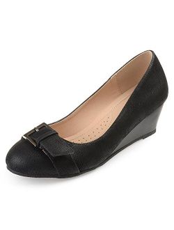 Womens Gael Faux Suede Buckle Detail Comfort-Sole Wedges