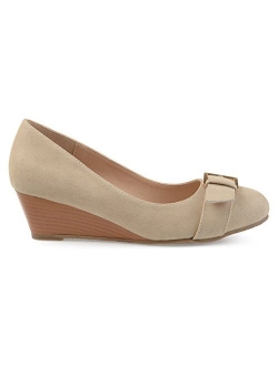 Womens Gael Faux Suede Buckle Detail Comfort-Sole Wedges