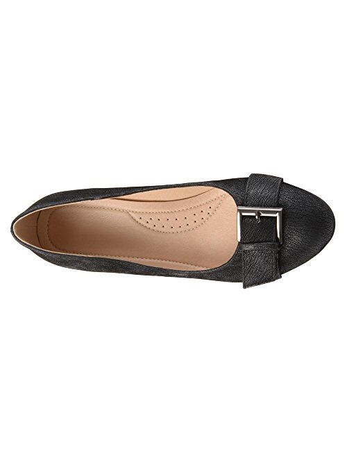 Brinley Co. Womens Gael Faux Suede Buckle Detail Comfort-Sole Wedges