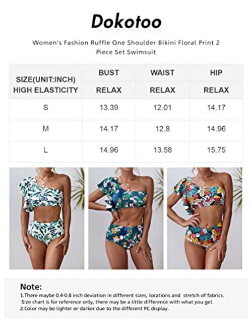 Dokotoo Women Bikinis One Shoulder High Waisted Bikini Set Bathing Suit Ruffle Swimsuit High Cut Two Piece Swimwear