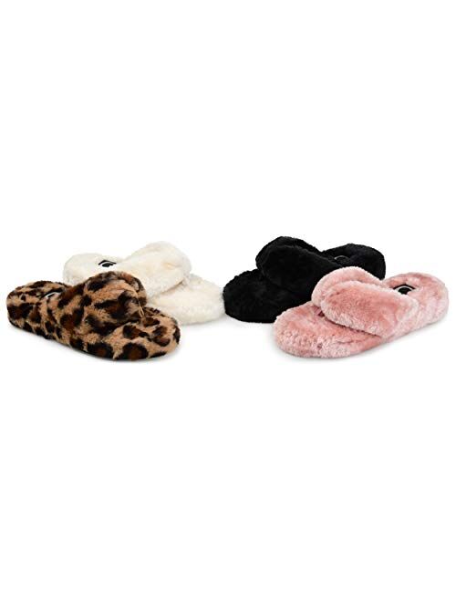 Brinley Co. Womens Soft Faux Fur Flip Flop Slipper