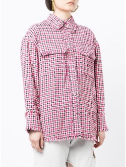 fringe check-print jacket