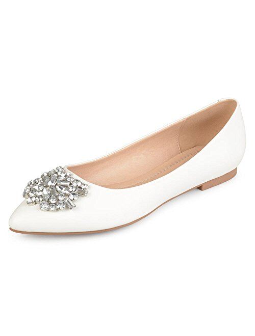 Brinley Co. Womens Faux Leather Pointed Toe Jewel Flats