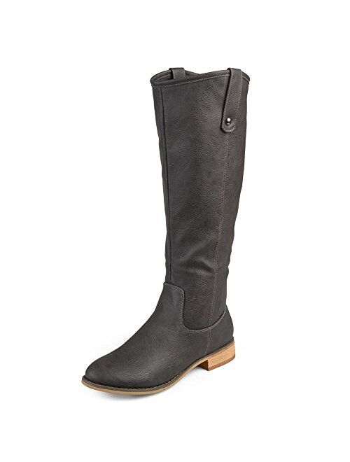 Brinley Co. Womens Faux Leather Extra Wide and Regular Wide Calf Mid-Calf Round Toe Boots