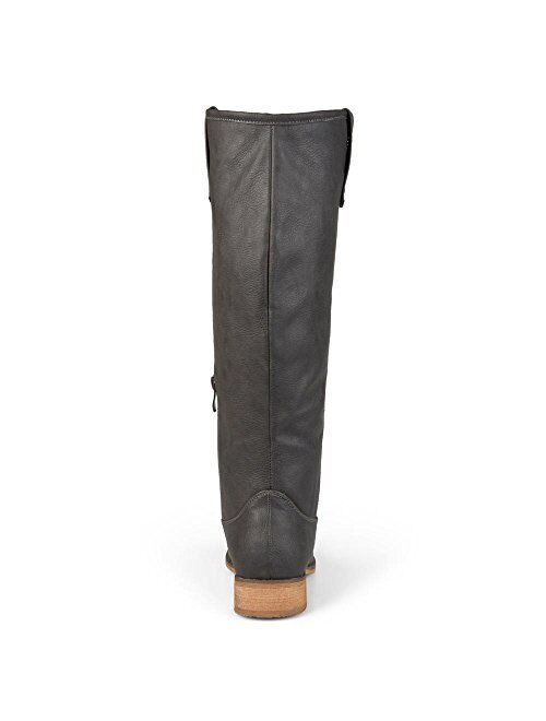 Brinley Co. Womens Faux Leather Extra Wide and Regular Wide Calf Mid-Calf Round Toe Boots