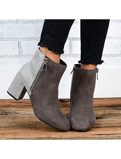 Brinley Co. Womens Two-tone Block Heel Bootie