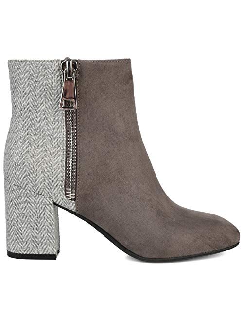 Brinley Co. Womens Two-tone Block Heel Bootie