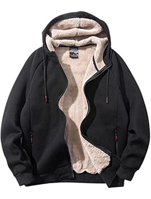 Yeokou Men's Outdoor Warm Sherpa Lined Zipper Hooded Sweatshirt Jacket Pocket