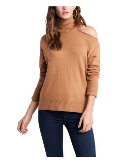 Cold-Shoulder Cuffed Turtleneck Sweater