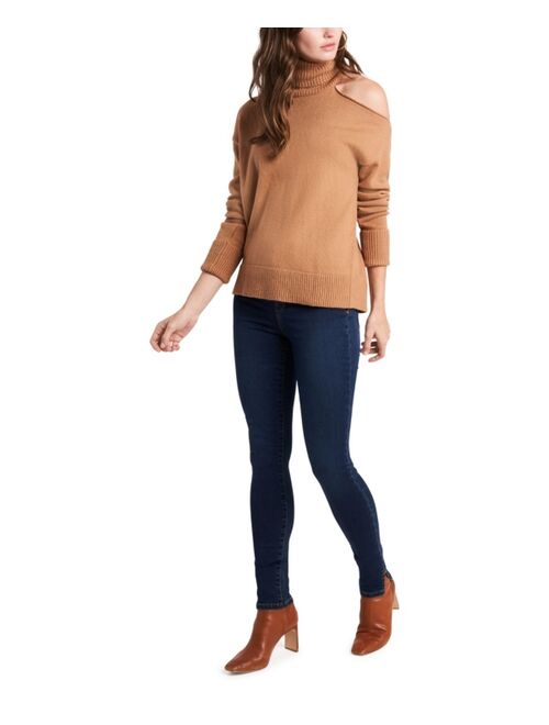 1.STATE Cold-Shoulder Cuffed Turtleneck Sweater