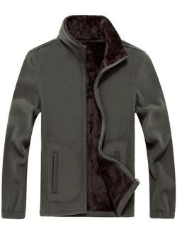 Yeokou Men's Casual Stand Collar Sherpa Lined Zipper Fleece Jacket Sweatshirts