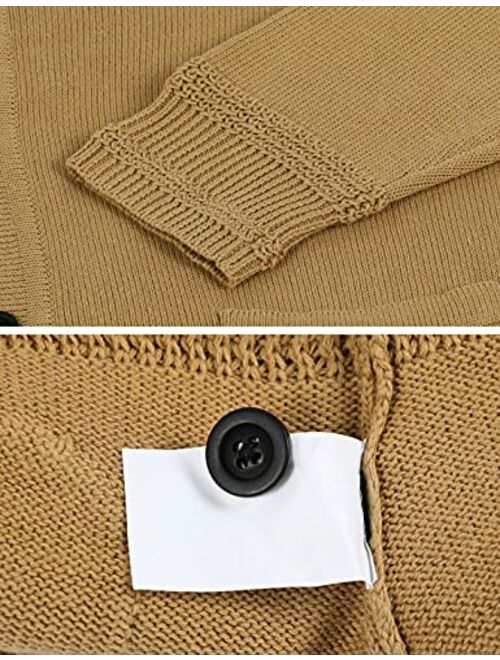 Yeokou Mens Casual V-Neck Button Up Solid Knitted Cardigan Sweaters with Pocket