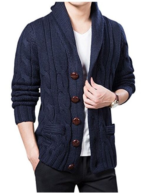 Yeokou Men's Casual Slim Thick Knitted Shawl Collar Wool Cardigan Sweaters