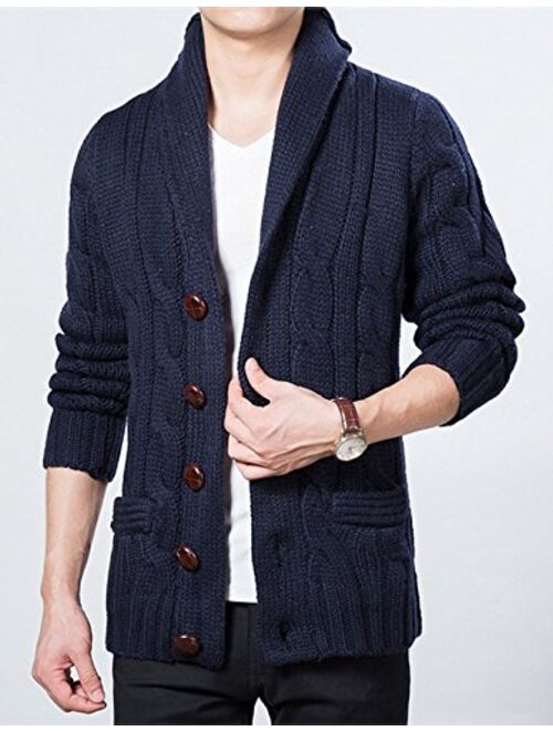 Yeokou Men's Casual Slim Thick Knitted Shawl Collar Wool Cardigan Sweaters
