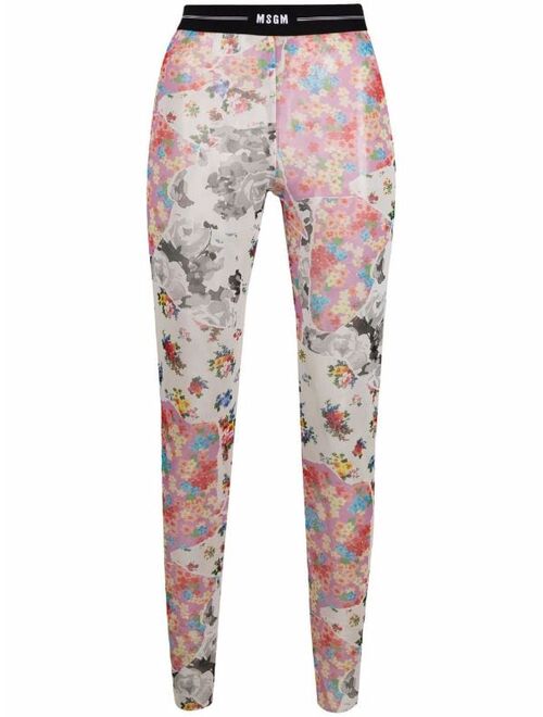 MSGM floral-print logo-waistband leggings