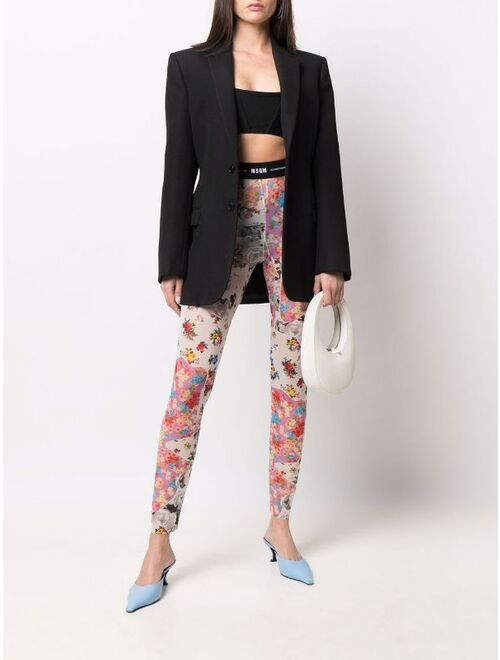 MSGM floral-print logo-waistband leggings