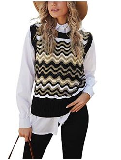 Yeokou Womens Casual Sweater Vests Y2k Vintage Preppy Sleeveless Pullover Knitwear Tops