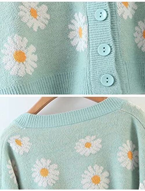 Yeokou Womens Flower V Neck Cable Knit Cardigan Long Sleeve Open Front Crop Tops Outwear