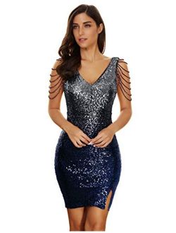 meilun Women's Sequins Bead Glitter Club Party Bodycon Mini Dress