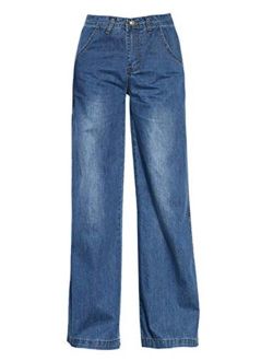 Yeokou Women's Casual High Rise Fleece Lined Flare Wide Leg Jeans Denim Pants